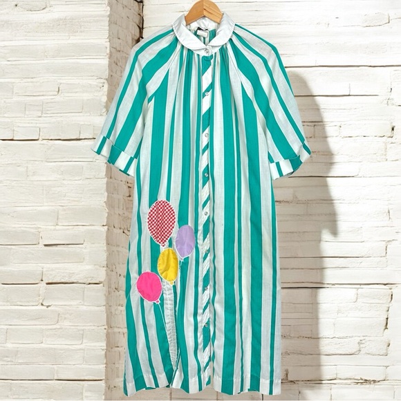 Models Coat Other - Models Coat 60s Striped Clown Snap Up Funky Retro Nightgown Mumu Sleep Dress XXL